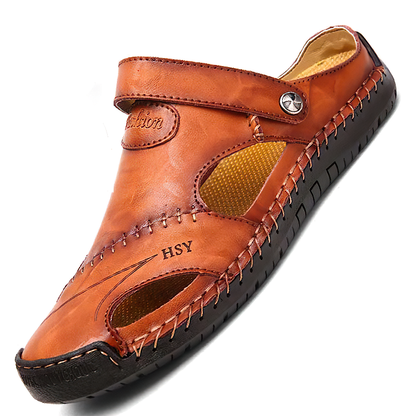 Men sandals with closed toe and back strap fastening