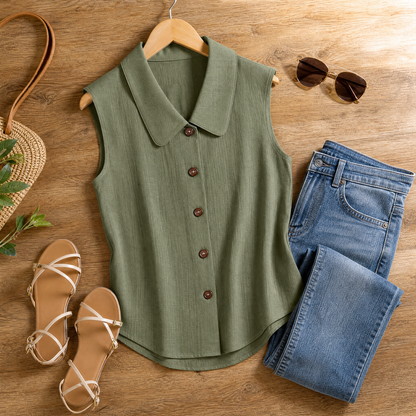 Blouse for women with peter pan collar and cap sleeves