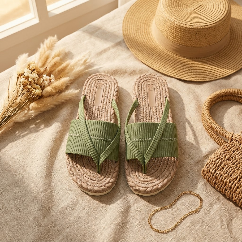 Women sandals with ribbed cross strap upper and flatform sole