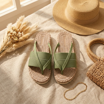 Women sandals with ribbed cross strap upper and flatform sole
