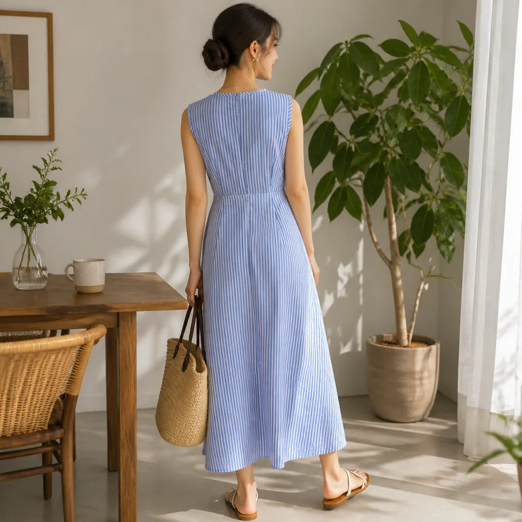 Sleeveless maxi dresses for women with crossover wrap waist