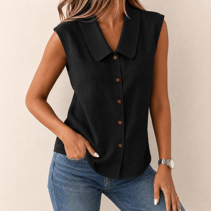 Blouse for women with peter pan collar and cap sleeves