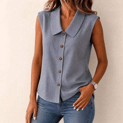 Blouse for women with peter pan collar and cap sleeves
