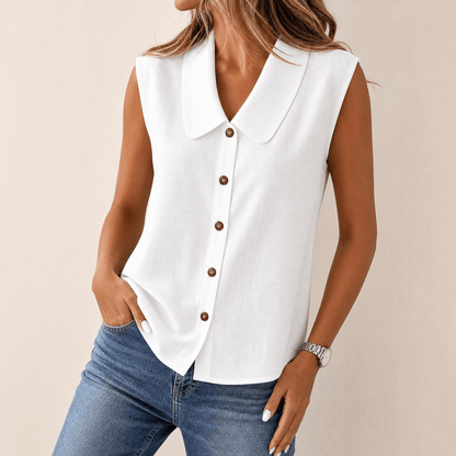 Blouse for women with peter pan collar and cap sleeves