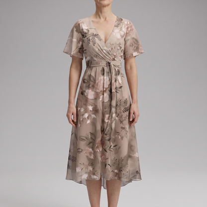 Summer dresses for women, floral V-neck midi dress with tie waist