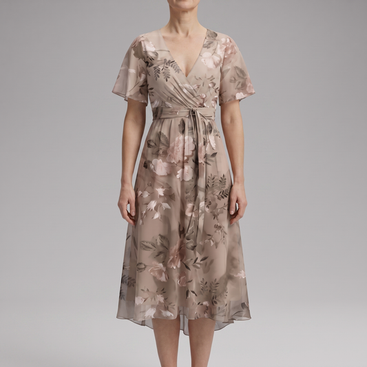 Summer dresses for women, floral V-neck midi dress with tie waist