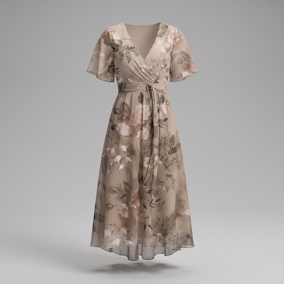 Summer dresses for women, floral V-neck midi dress with tie waist