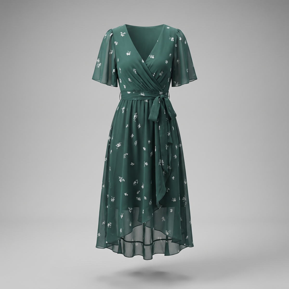 Summer dresses for women, floral V-neck midi dress with tie waist