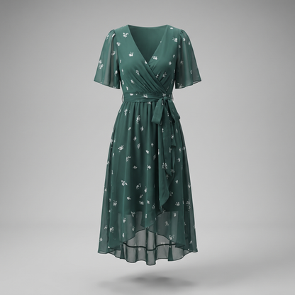 Summer dresses for women, floral V-neck midi dress with tie waist