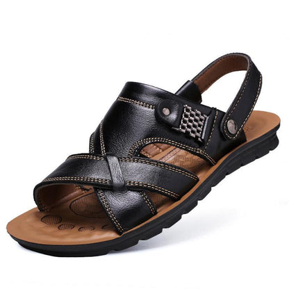Men sandals with slingback strap and crossover front, open toe