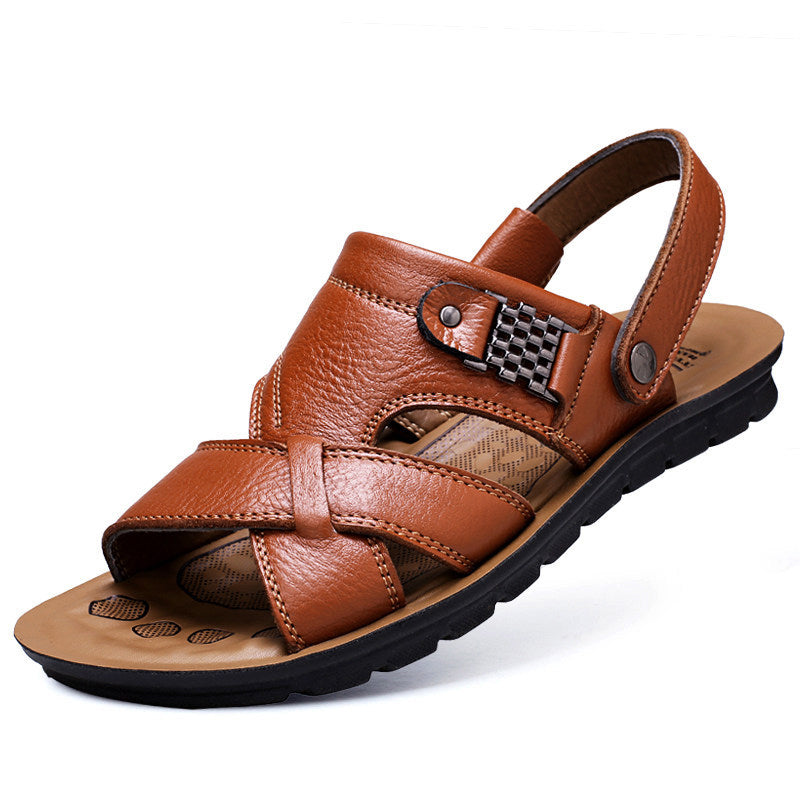 Men sandals with slingback strap and crossover front, open toe