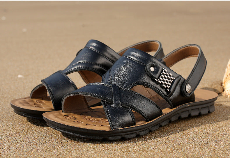 Men sandals with slingback strap and crossover front, open toe