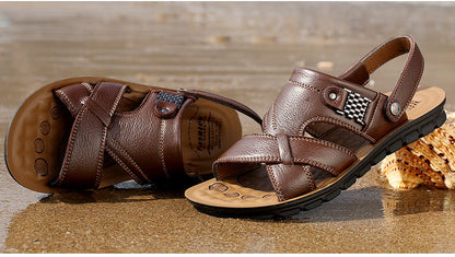 Men sandals with slingback strap and crossover front, open toe