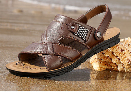 Men sandals with slingback strap and crossover front, open toe