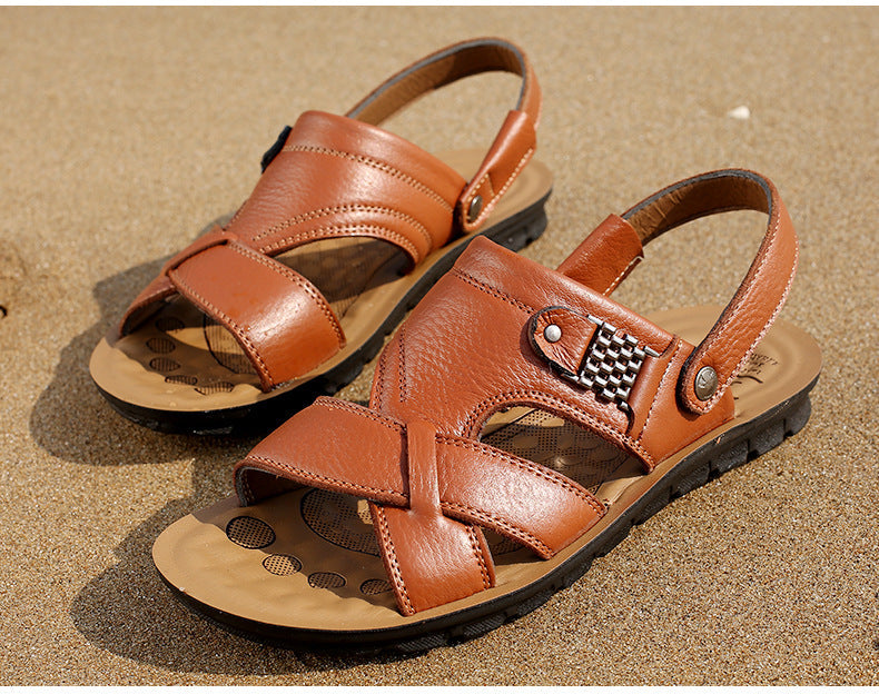 Men sandals with slingback strap and crossover front, open toe