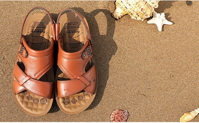 Men sandals with slingback strap and crossover front, open toe