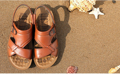 Men sandals with slingback strap and crossover front, open toe