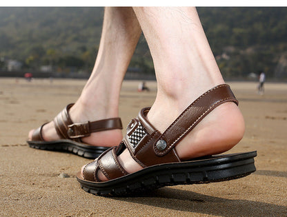 Men sandals with slingback strap and crossover front, open toe