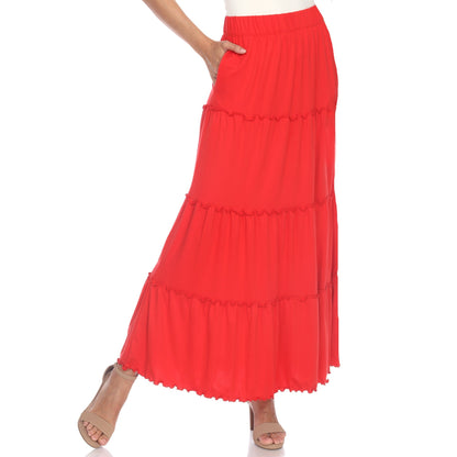 Tiered maxi skirt for women with ruffled hem, A-line fit and side pockets
