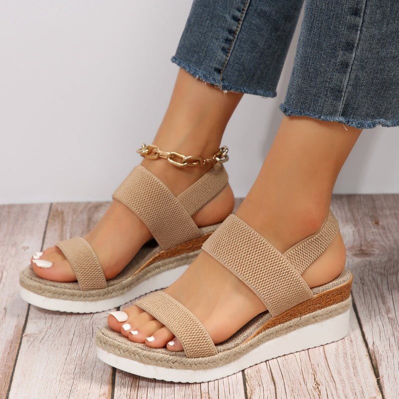Women sandals with wedge platform and elastic slingback straps