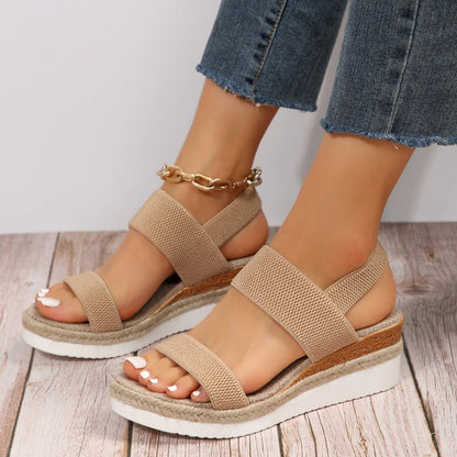 Women sandals with wedge platform and elastic slingback straps