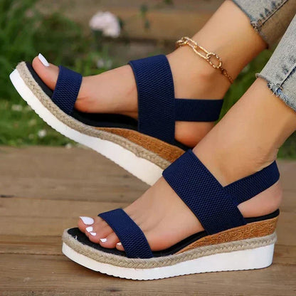 Women sandals with wedge platform and elastic slingback straps