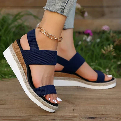 Women sandals with wedge platform and elastic slingback straps
