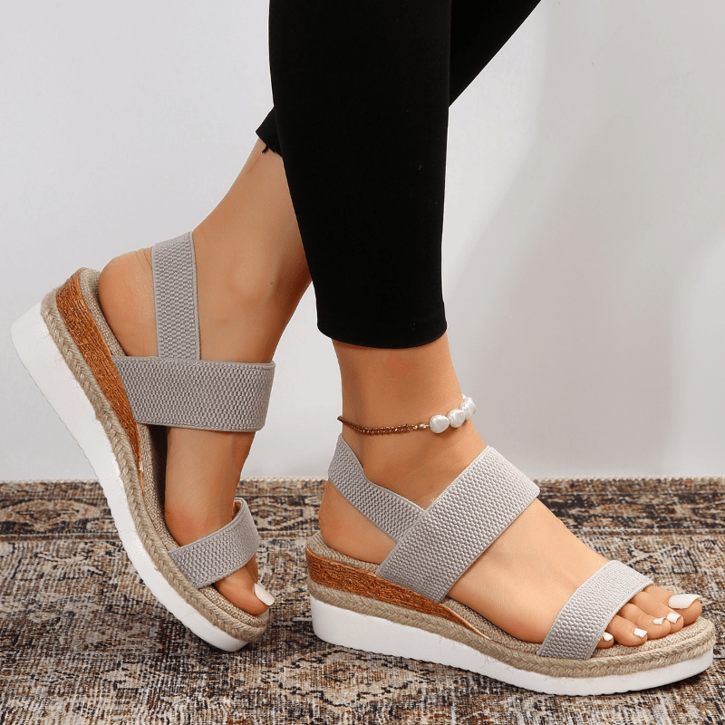 Women sandals with wedge platform and elastic slingback straps