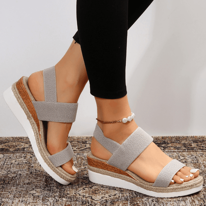 Women sandals with wedge platform and elastic slingback straps