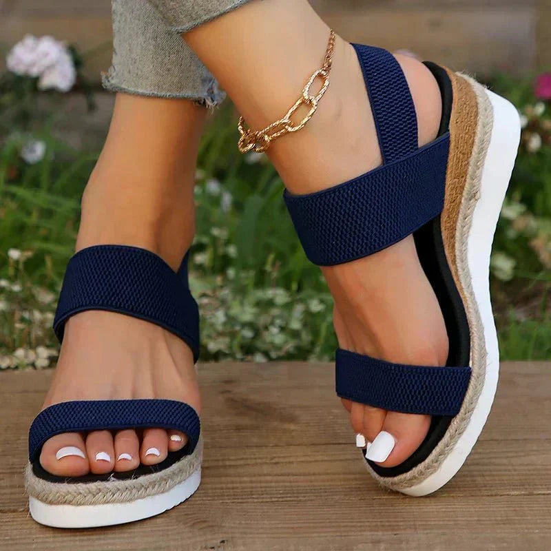 Women sandals with wedge platform and elastic slingback straps