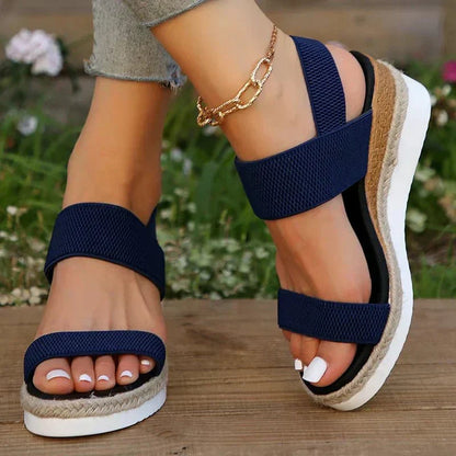 Women sandals with wedge platform and elastic slingback straps