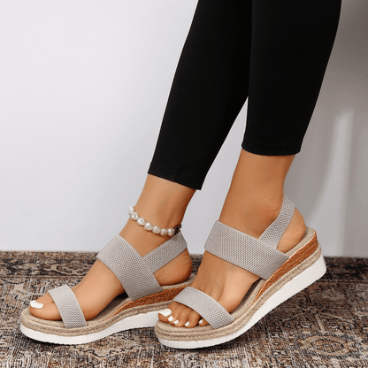 Women sandals with wedge platform and elastic slingback straps