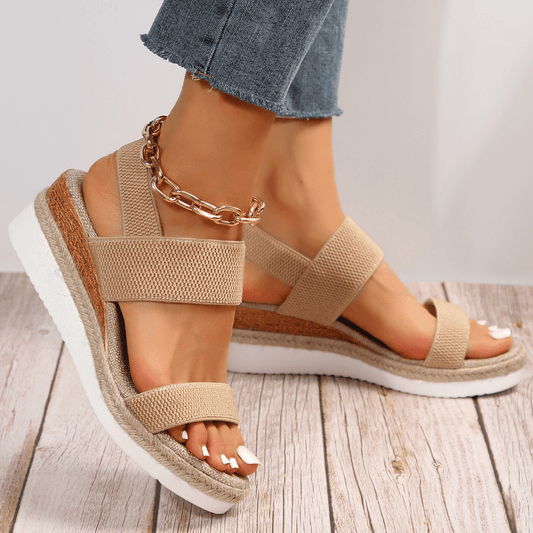 Women sandals with wedge platform and elastic slingback straps