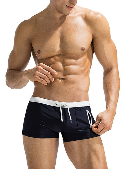 Slim fit board shorts for men with square leg, drawstring waist and zip pocket