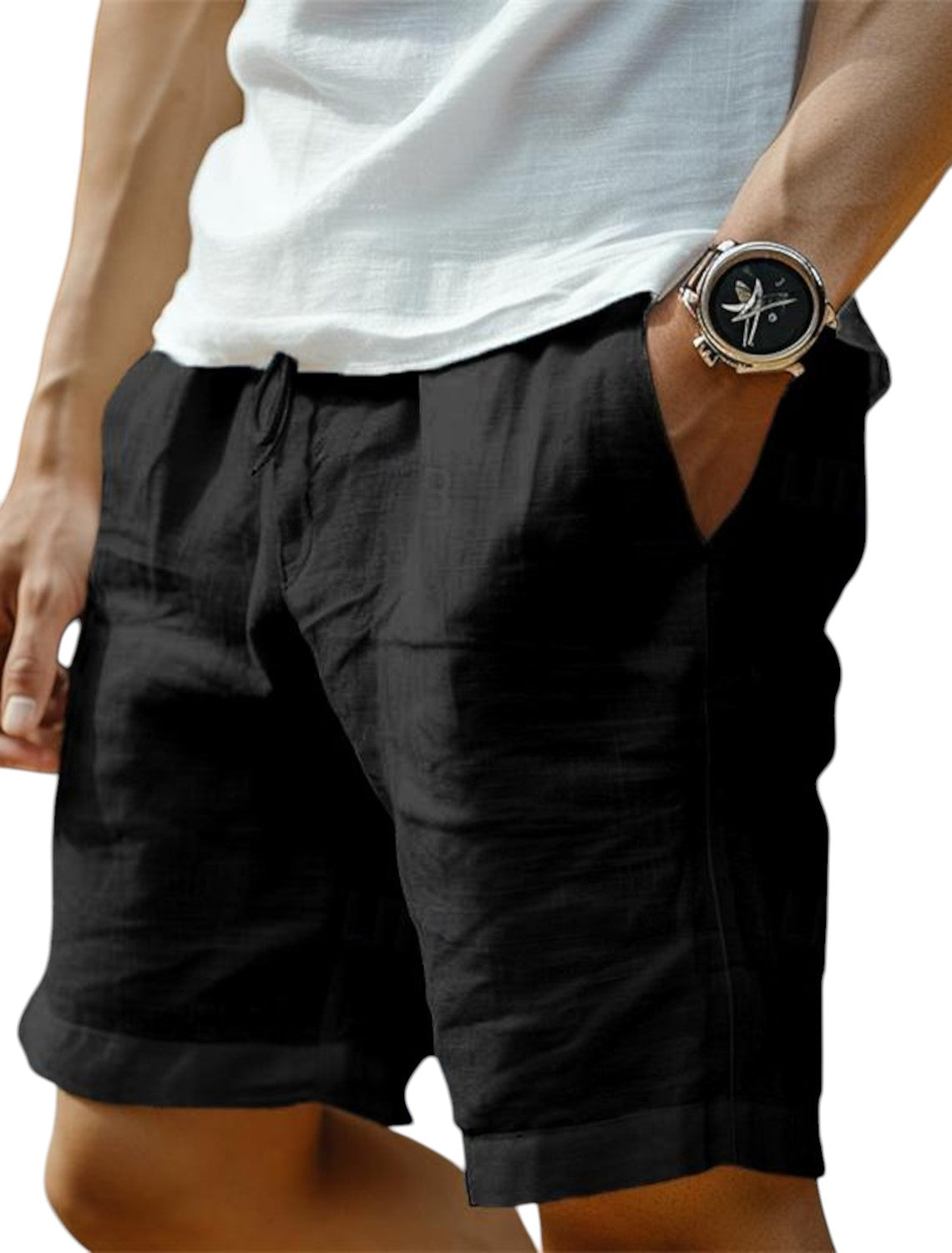 Mens shorts with drawstring waist and side pockets for men