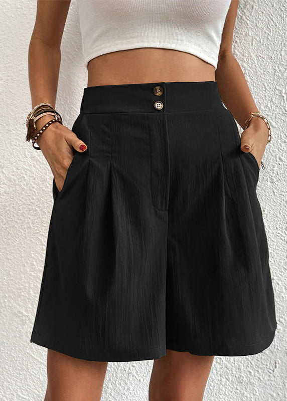 Womens shorts with high waist, pleated front and side pockets