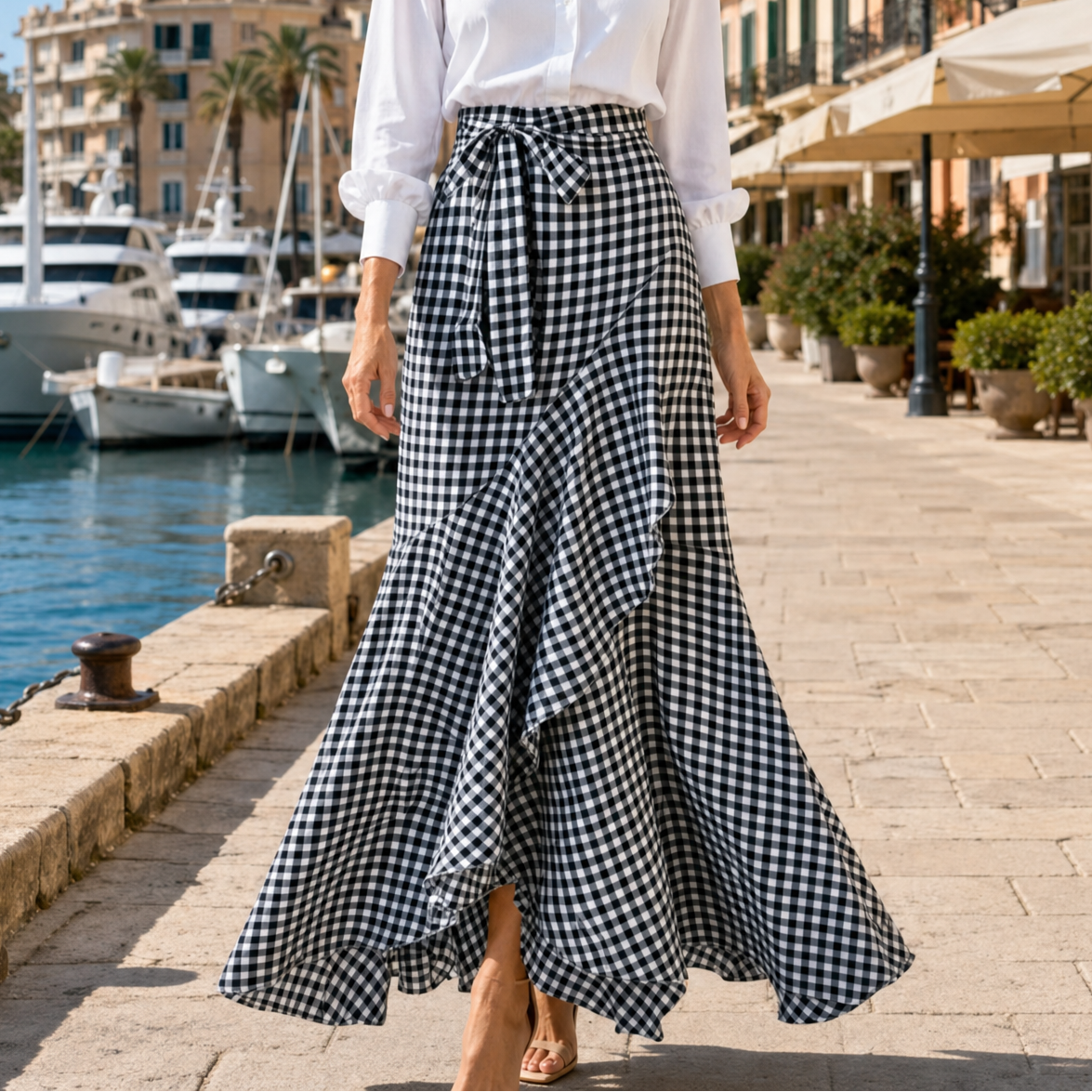 Asymmetrical ruffle maxi skirt for women with high waist