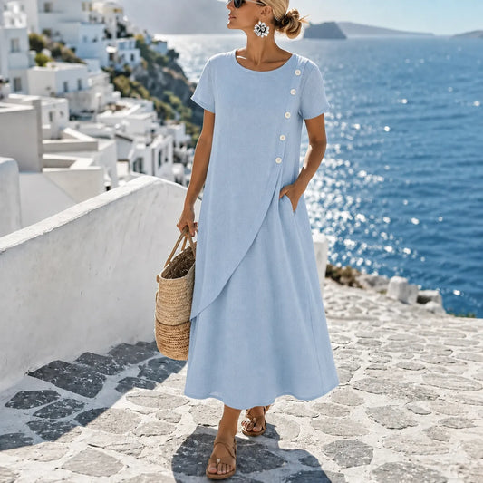 Summer dresses for women, short sleeve midi dress with pockets