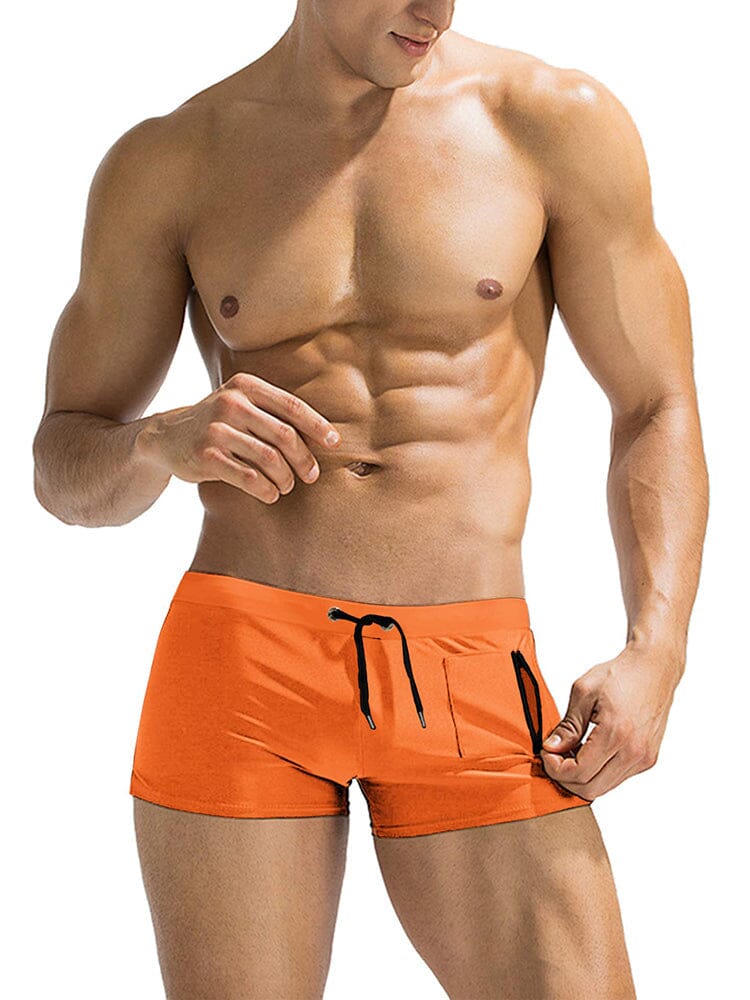 Slim fit board shorts for men with square leg, drawstring waist and zip pocket