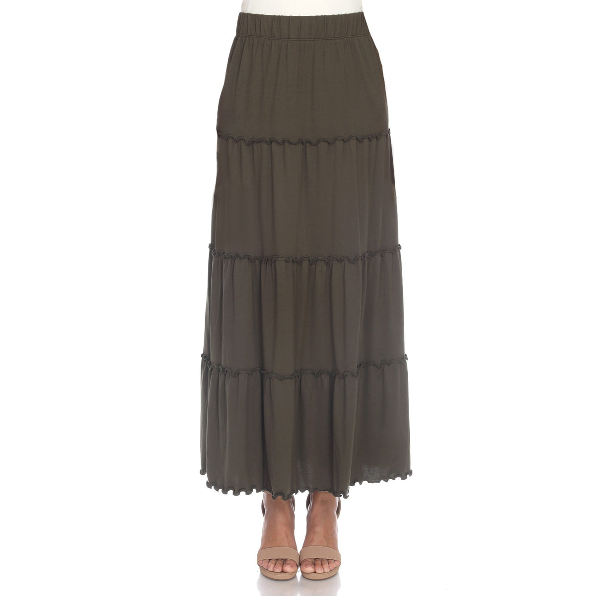 Tiered maxi skirt for women with ruffled hem, A-line fit and side pockets
