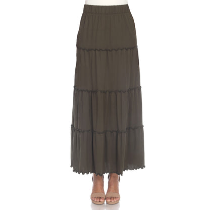 Tiered maxi skirt for women with ruffled hem, A-line fit and side pockets
