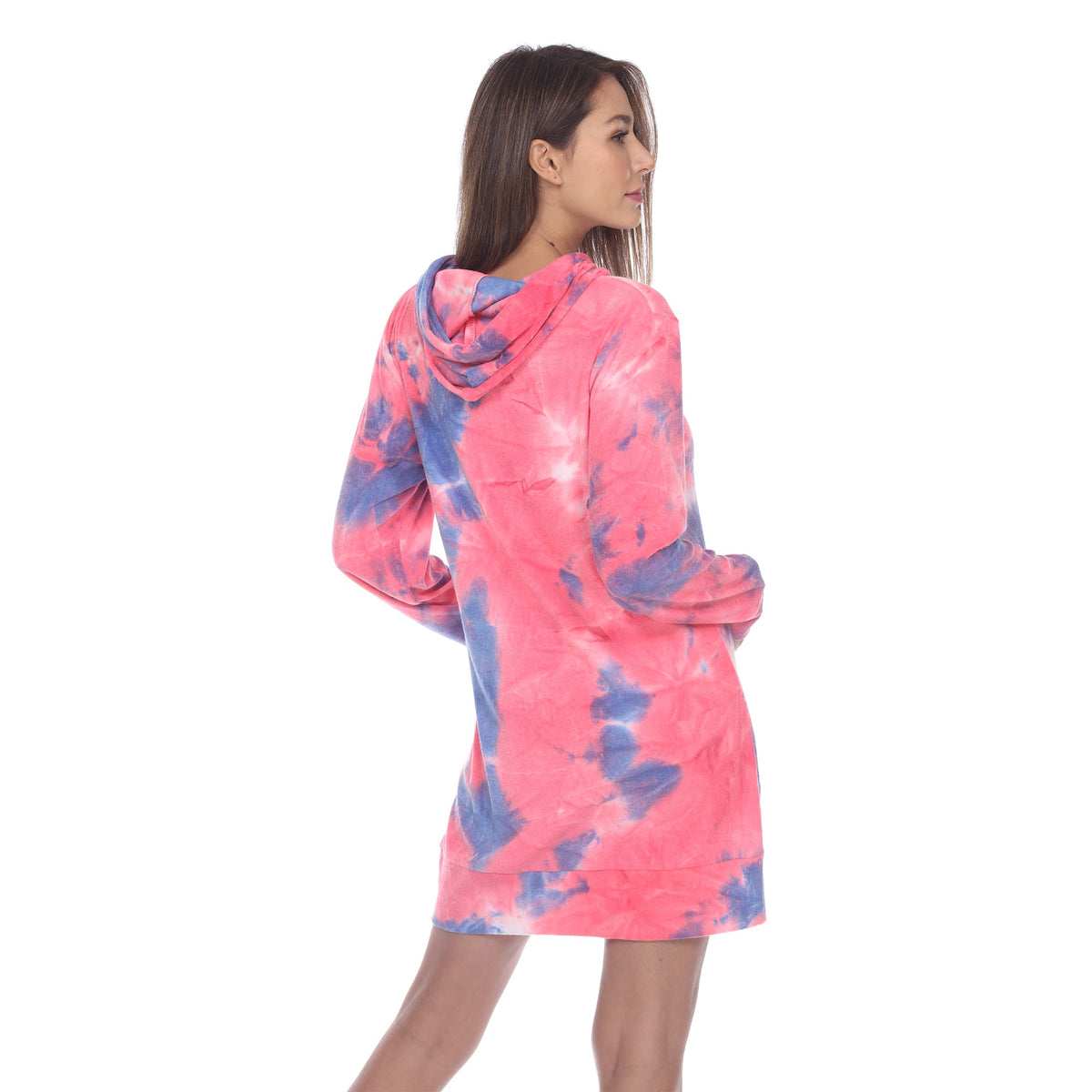 Tie dye mini dress for women with hood and kangaroo pocket