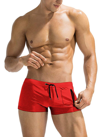 Slim fit board shorts for men with square leg, drawstring waist and zip pocket