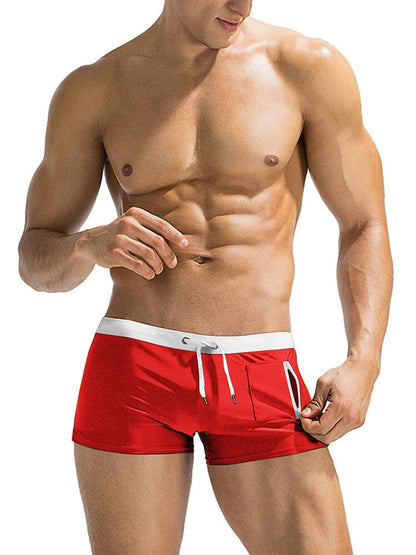 Slim fit board shorts for men with square leg, drawstring waist and zip pocket
