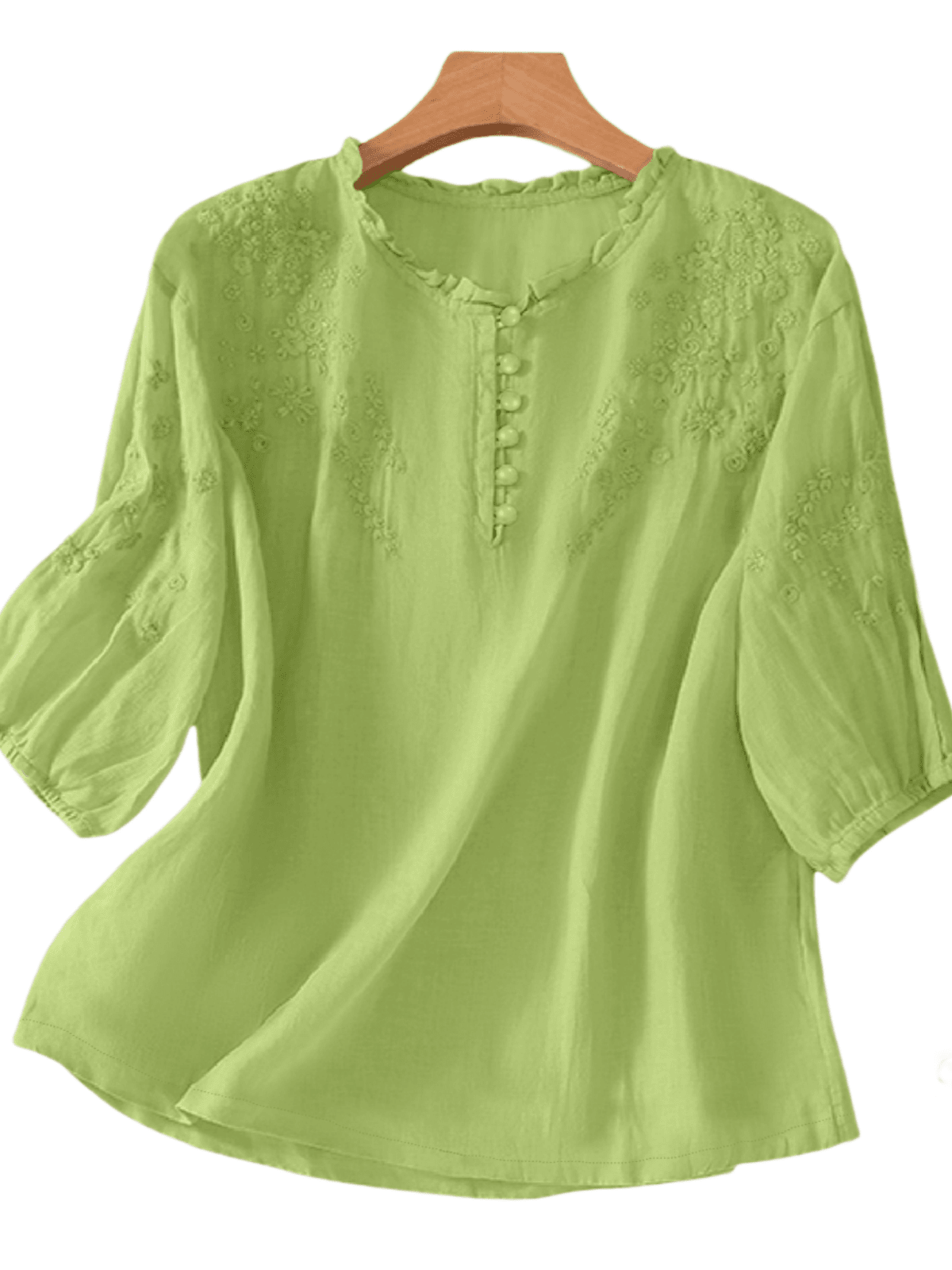 Embroidered blouse for women with ruffle neckline and half sleeves