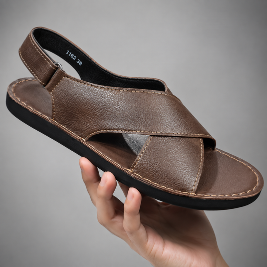 Men sandals with cross strap and adjustable slingback for walking