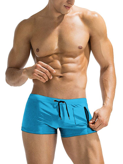 Slim fit board shorts for men with square leg, drawstring waist and zip pocket