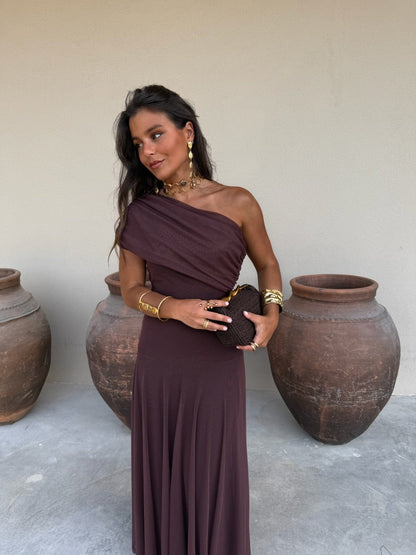 Off the shoulder maxi dresses for women with mesh overlay skirt