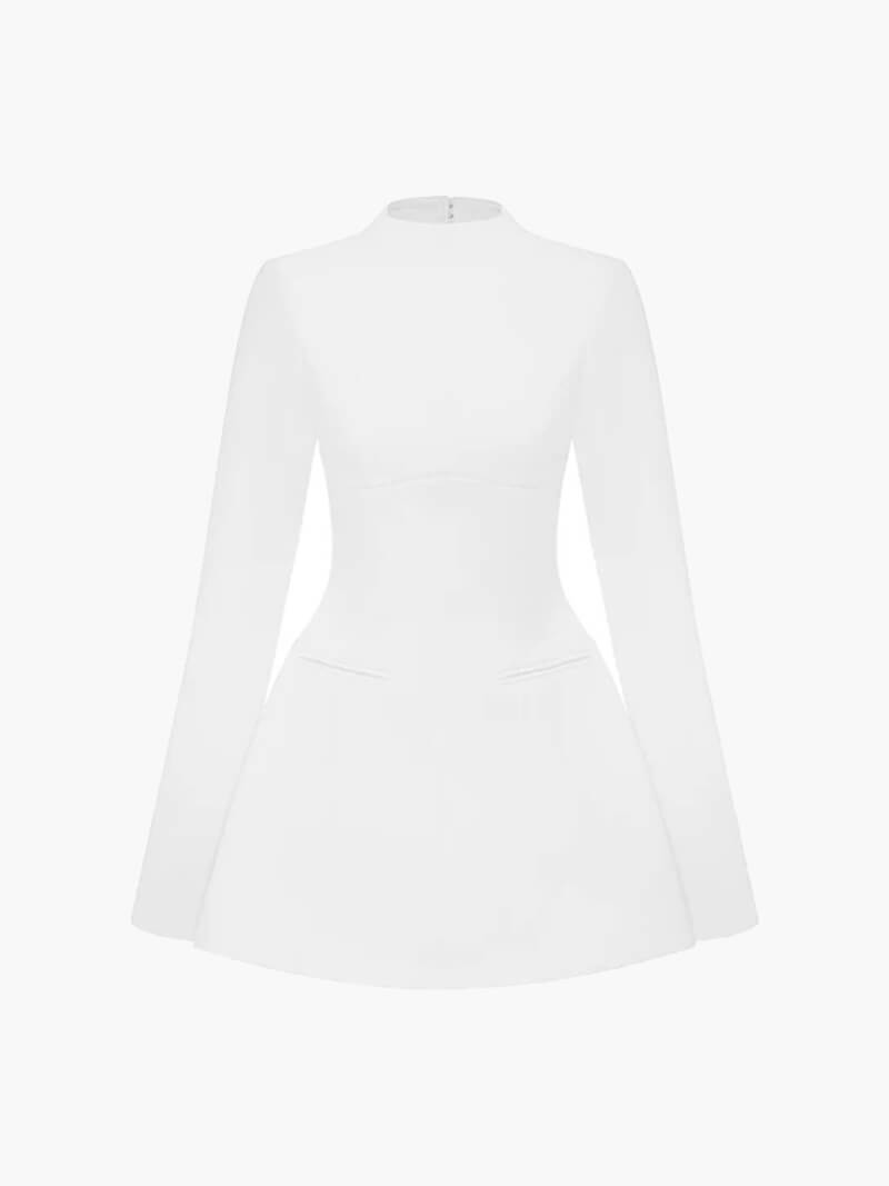 Long sleeve backless mini dress for women with flared skirt