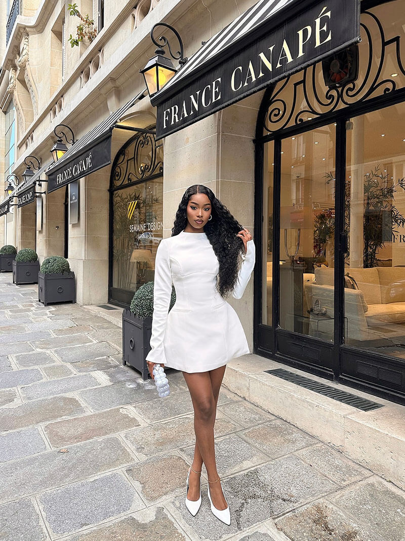 Long sleeve backless mini dress for women with flared skirt
